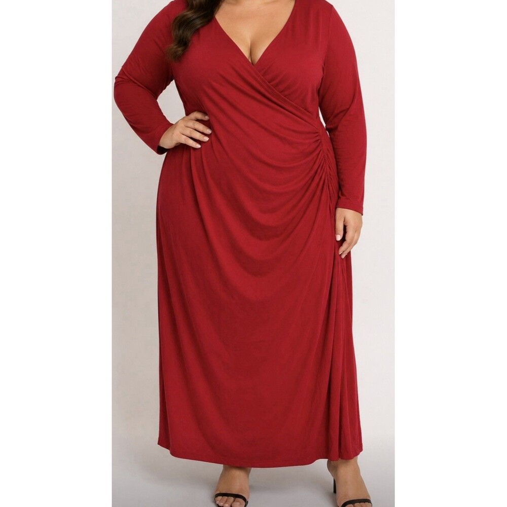 Soft Surroundings Red Faux Wrap Maxi Dress Ruching Shapely Holiday Women’s 2X